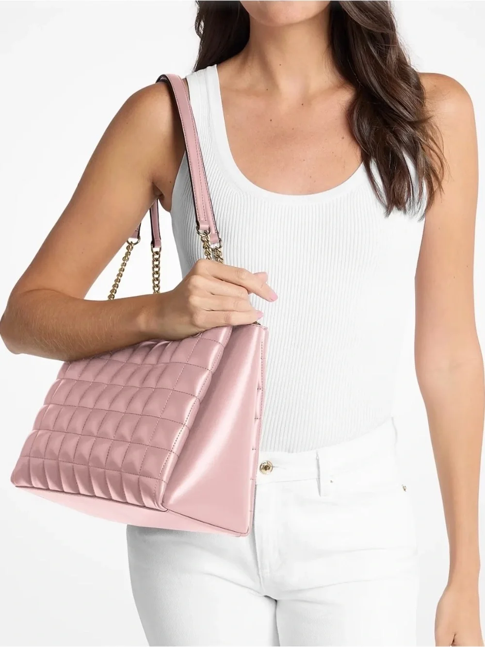 Michael Kors Soho Medium Quilted Tote Bag in Powder Blush Pink